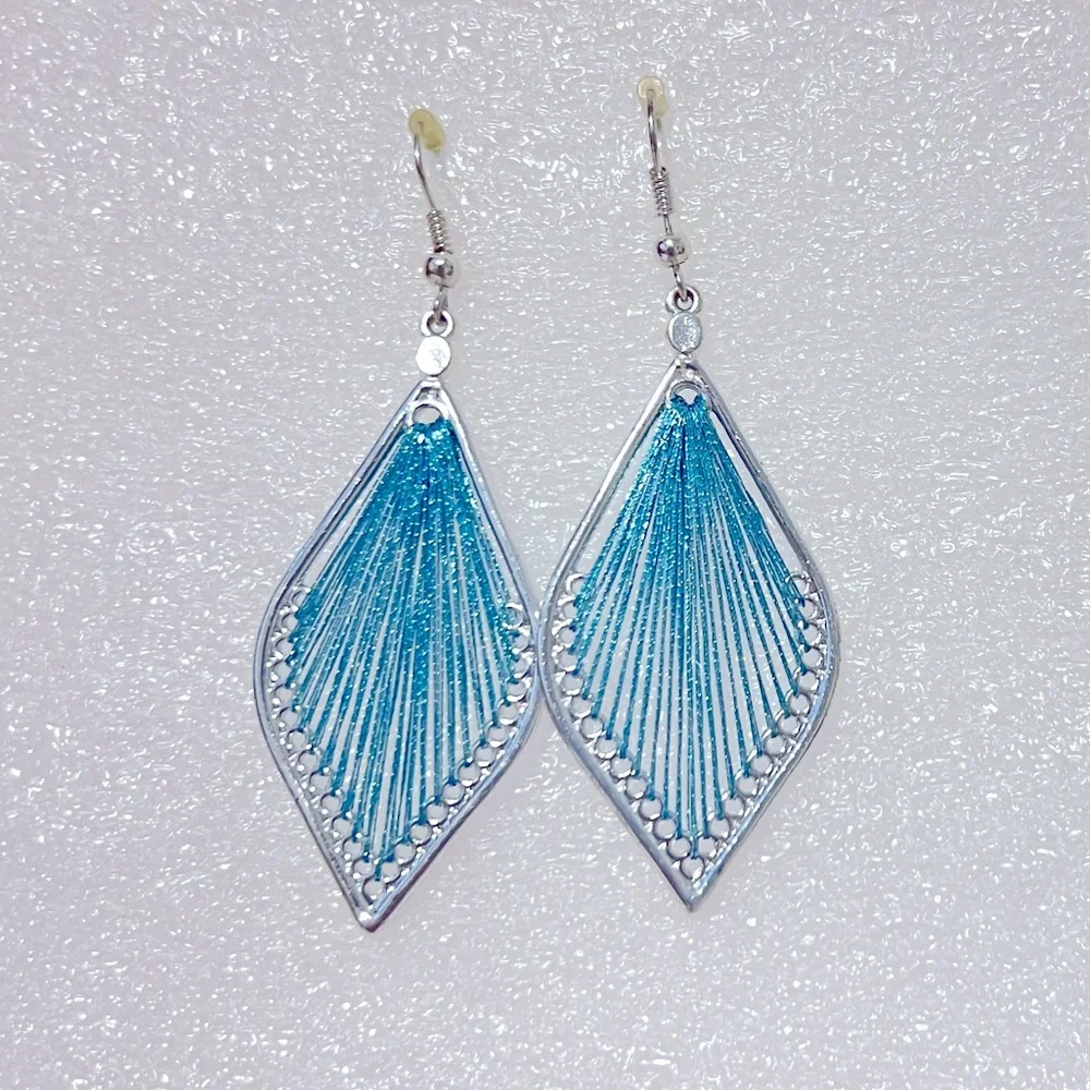 $15 each.. choose any 1 color Silver-Tone &  Colored Fabric Dangle-Earrings. - Picture 2 of 5